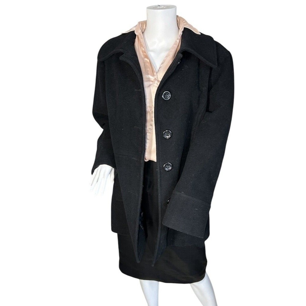 London Fog Womens Black Wool Blend Pea Coat Size XL Single Breasted Button Lined